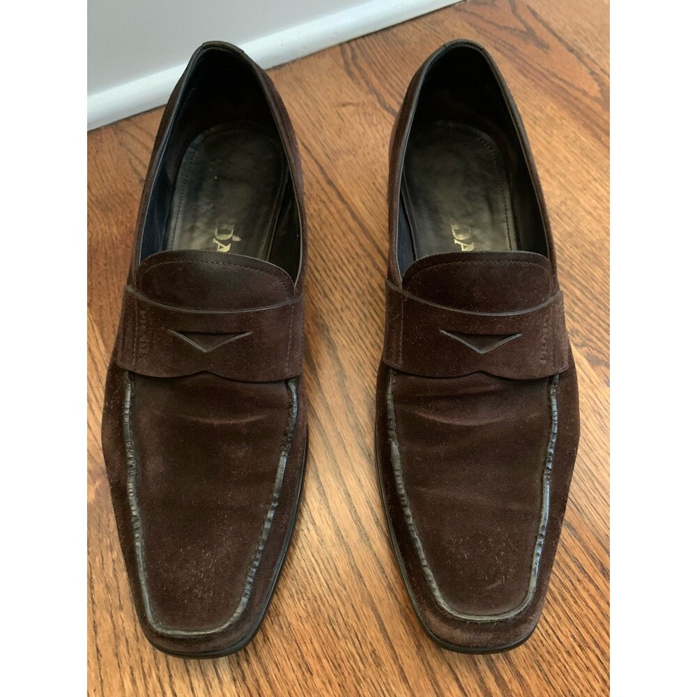 Prada Men’s Black Suede Penny Loafer Shoes Sz 7.5 + Dust Bag
